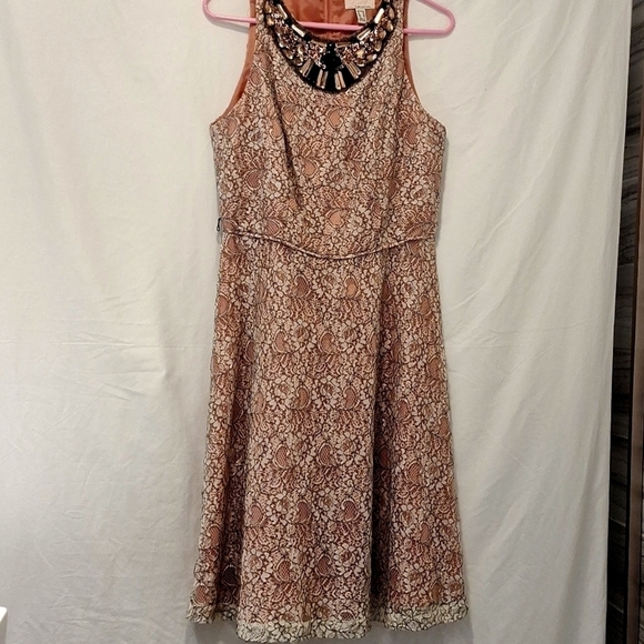 Lovely by Adrianna Papell Dresses & Skirts - Lovely by Adrianna Papell women's dress white/black lace/pink lining size 10